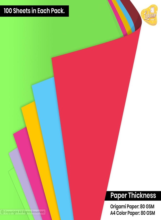 Lakeer Combo Pack A4 Neon Color Paper 100 Sheets + 15 cm X 15 cm Origami Paper 100 Sheets Combo Pack of 2 for Scrapbooking, Craft Project - Image 2